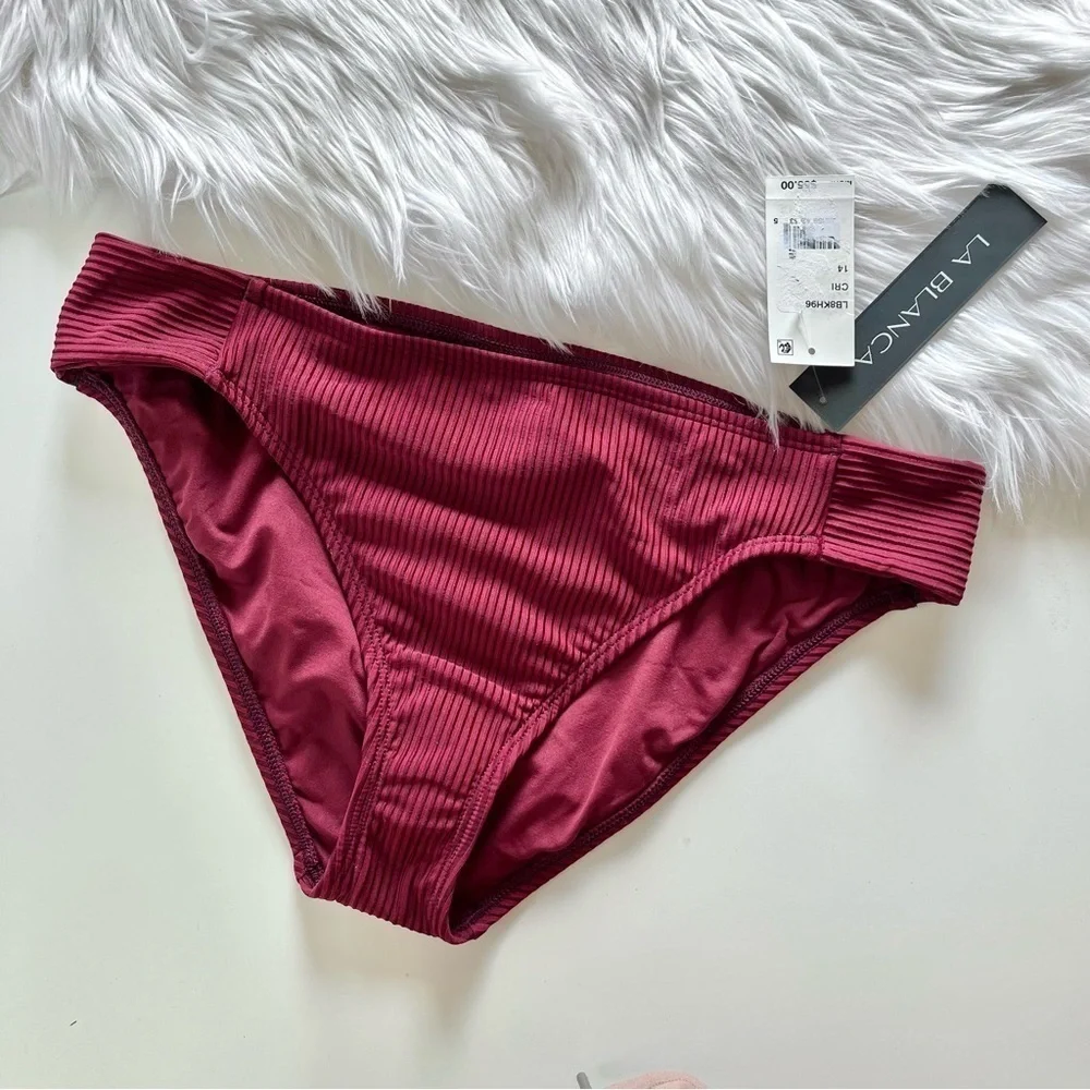 La Blanca Sun Sation Side Shirred Ribbed Burgundy Bikini Swim Bottoms